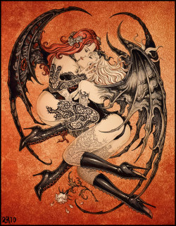 lesbiansilk:  Kissing succubi by =Candra 