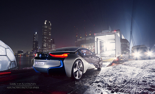 automotivated:  BMW i8 Concept car leaving a snowy Rotterdam(by Luuk van Kaathoven)