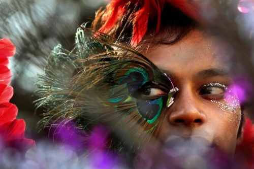 Mumbai: A participant wears a feathered mask during the Queer Azadi (azadi means freedom) parade, an