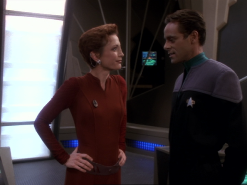 So, how was dinner last night? Bashir inquires about Kira’s love life (which is kinda cute, when you