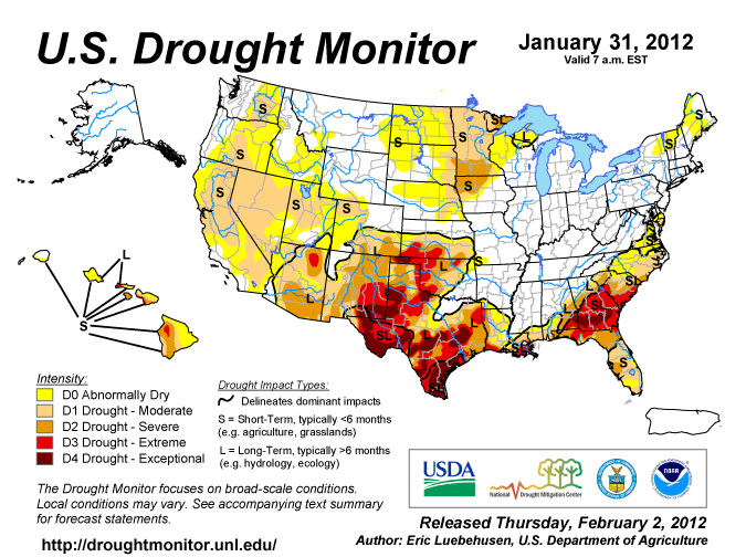 Wet Wednesday. Or not so wet in this case. The most recent drought monitor map for the United States indicates that the northern and southern droughts are only separated by about 175 miles. As bad as that is, it represents an improvement over...