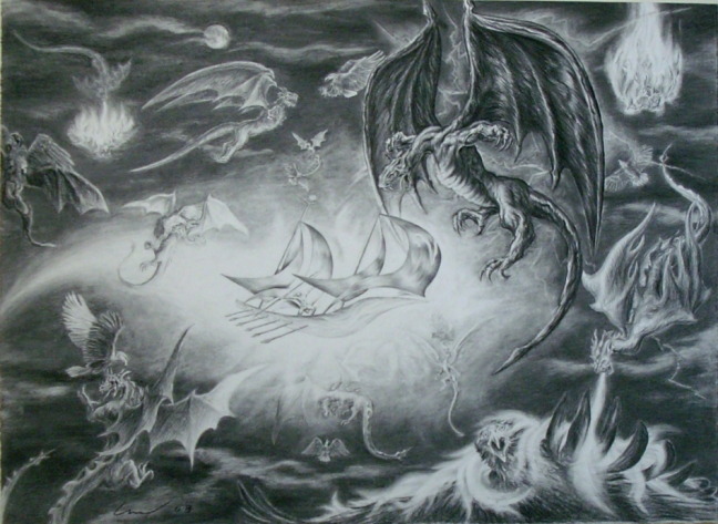 My depiction of Ancalagon departing for the War of Wrath : r/lotr