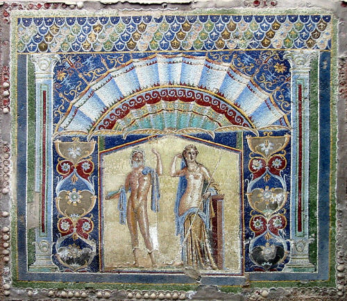 chailatteplease:Herculaneum, Neptune and Amphitrite, wall mosaic in House Number 22