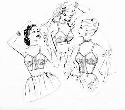 vintagegal:  1950’s lingerie ad sketch 