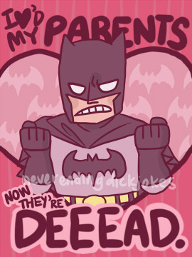 roboticgiraffe:neverendingdickjokes:DC ValentinesFeaturing Supes, Bats, Damian, Dick, Hal, and every