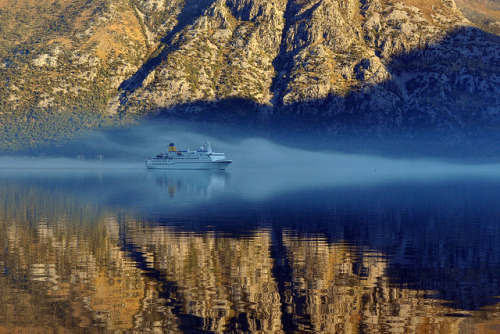 by Atilla2008 on Flickr.Ghostly Cruise Ship slowly gliding up the Bay of Kotor in Montenegro.