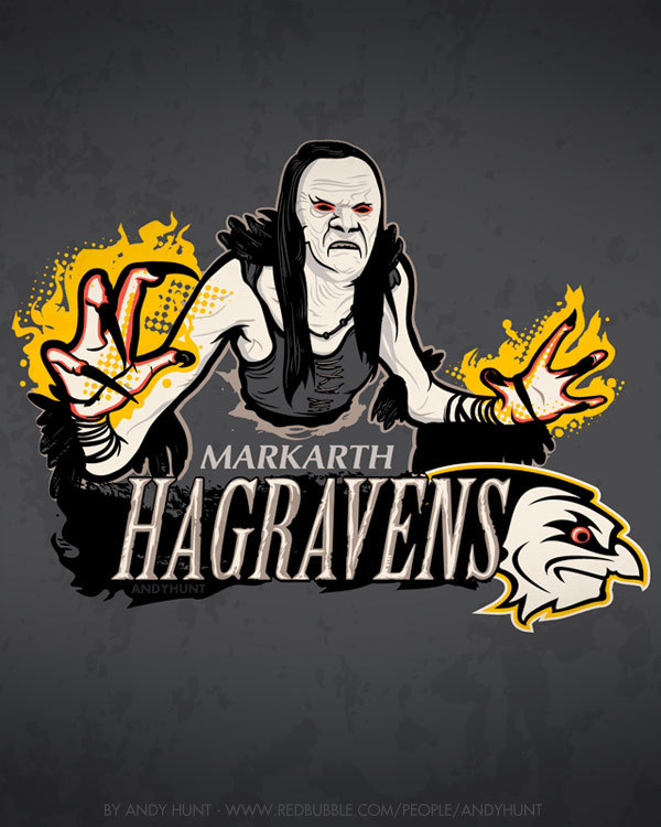 The ugly birdlike humanoid Hagravens formed a sports team and are ready to spike some brain rot on anyone who gets in their way. Andy Hunts new Skyrim themed shirt design is now on sale at RedBubble.
Markarth Hagravens by Andy Hunt (Blog) (RedBubble)...