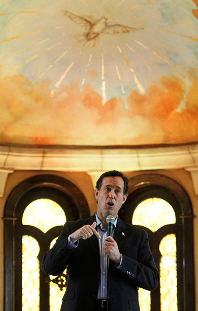 Rick Santorum campaigns at a church in McKinney, Texas (Photo by Tom Pennington/Getty Images)