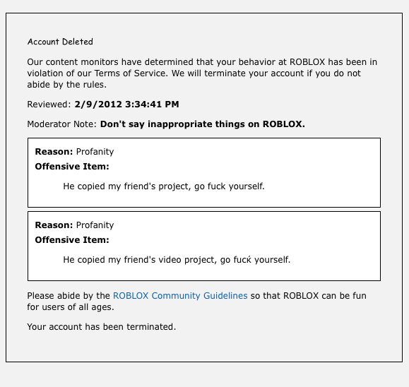 Coo WHAT THE FUCK @Roblox Account Deleted Our have determ Unat