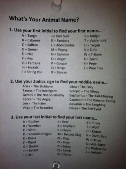  mine is &ldquo;cougar the foxy komodo dragon&rdquo;  lol