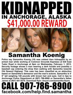 little-miss-sunny-shine:  PLEASE HELP  If you by chance ever see this girl call 907-786-8900(The Alaska Police Department). Her name is Samantha Koenig. Her family and friends are worried sick. She was Kidnapped February 1, 2012 at the Common Grounds