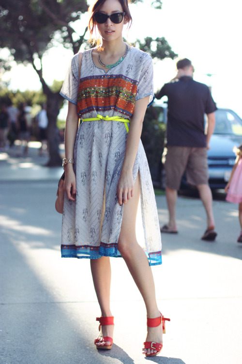 what-do-i-wear:  Vintage Biba dress. Coach bag. Zara sandals. Forever 21 belt. Vintage necklace (image: thatschic) 