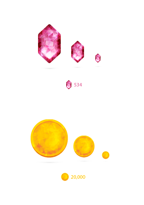 A couple of icons i designed for some game practice, posted the gem on dribbble also http://dribbble.com/shots/420164-A-tarnished-gemstone-shiny