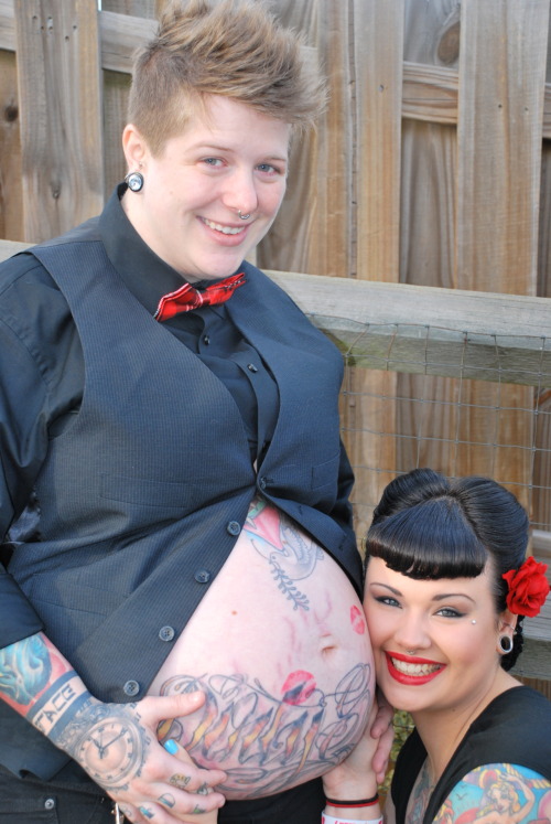 fuckyeahlesbians:[Image:  A photoset of two pale women, one femme, one butch.  The butch woman is ex