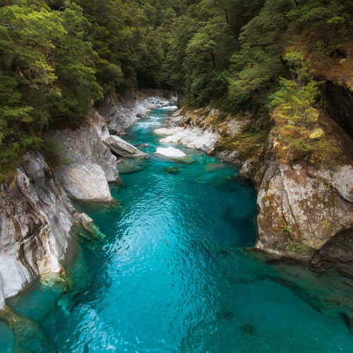 by Marshall Ward on Flickr. The Blue Pools in Mt Aspiring National Park, South Island, New Zealand.