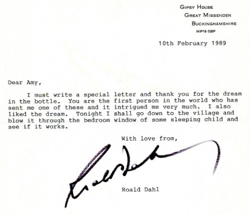 In 1989, a little girl named Amy sent a bottle of colored water, oil and glitter to Roald Dahl, who 