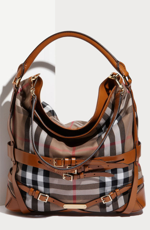 So sophisticated..Burberry Belted Check Print Hobo Nordstrom