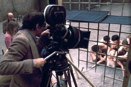 fuckyeahdirectors:Pier Paolo Pasolini filming Salo (1975)