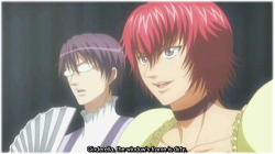 nxm1:  Comment: Omgfuhh, I WANT TO SEE IT!!  BUT WHERE?! Am I the only one who doesn’t know it? I saw pic on Prince of Tennis Wikia. Marui &amp; Yagyuu are playing as Cinderella’s step sisters. D: Credit: Characters © Takeshi Konomi  search for