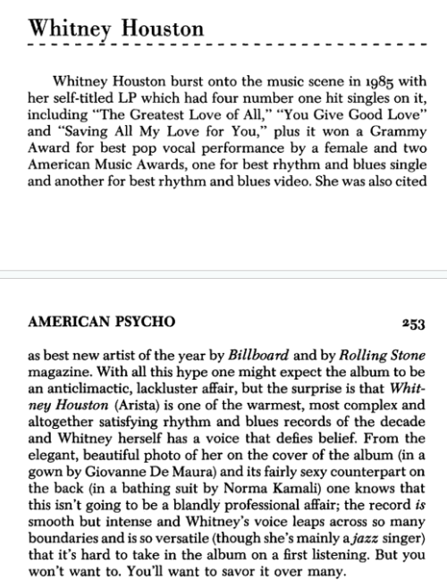 daysrunaway:Well, R.I.P., Whitney. Here’s the Whitney Chapter from Bret Easton Ellis’ seminal “Ameri