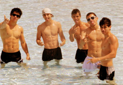 bestofbromance:  NKOTB looks with beastie boys attitude…  ah, silly swimmin’ bros… topher ;) don’t forget, @BestOfBromance is our new home on twitter - follow and tweet back! 