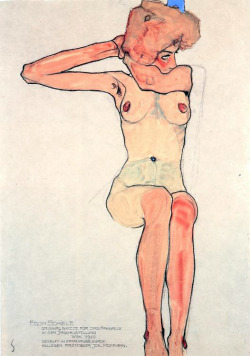 masterpiecedaily:  Egon Schiele, Nude Woman Hairdressing, 1910 