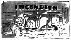 My sketch for the Incendium titlecard, and the final version painted by Martin Ansolabehere! 