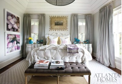 Rooms in Blue: Check out the fantastic color of the vases and frames in the background of this bedroom featured in this month’s Atlanta Home and Lifestyles