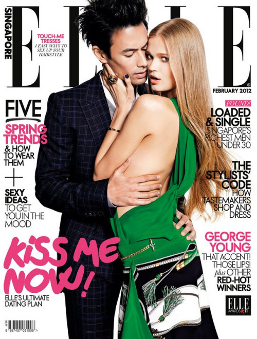 Russian model with Asian man on the cover for Singapore ELLE