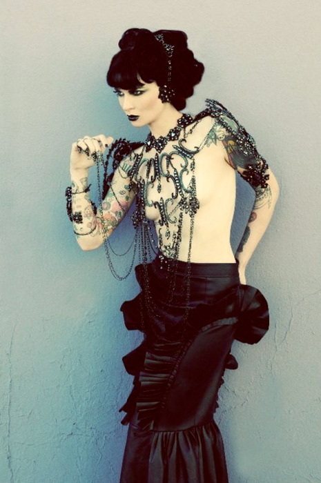 industrychains:  Lacy Soto looks like a dark mermaid wearing Swarovski crystal jewelry by Marianna Harutunian. Photo: Manny SeratoModel: Lacy Soto 