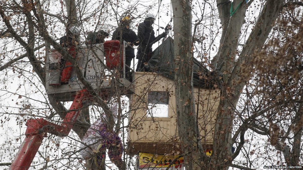 Stuttgart, Germany
German police remove demonstrators from their make-shift tree house in a park at the Stuttgart 21 construction site next to the train station. Several trees are due to be felled in the coming days for the construction of the...