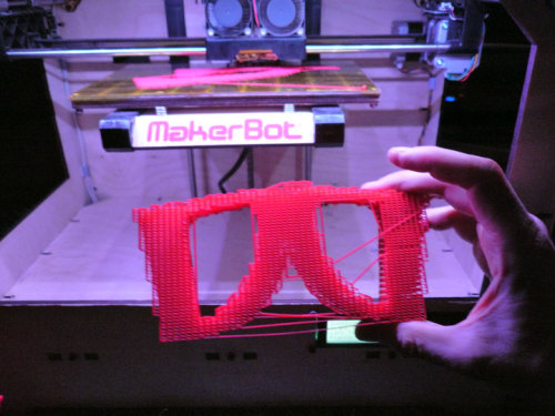 Very futuristic looking Asher Levine glasses manufactured on the spot by MakerBot 3D printer, The Re