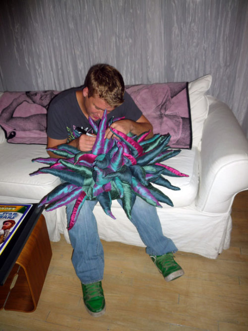 Birthday boy Josh Lee signing his Spores pillow sculptures at our studio