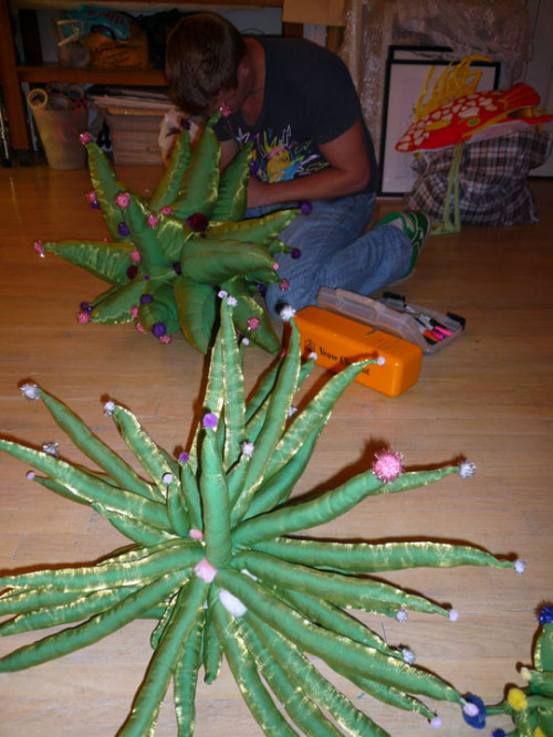 Birthday boy Josh Lee signing his Spores pillow sculptures at our studio