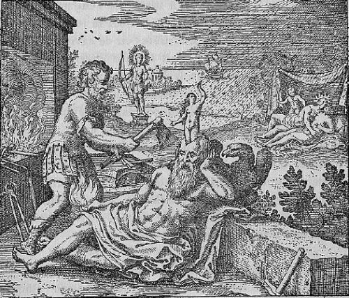 krgray: Eventually Zeus experienced an enormous headache; Prometheus, Hephaestus, Hermes, Ares, or P