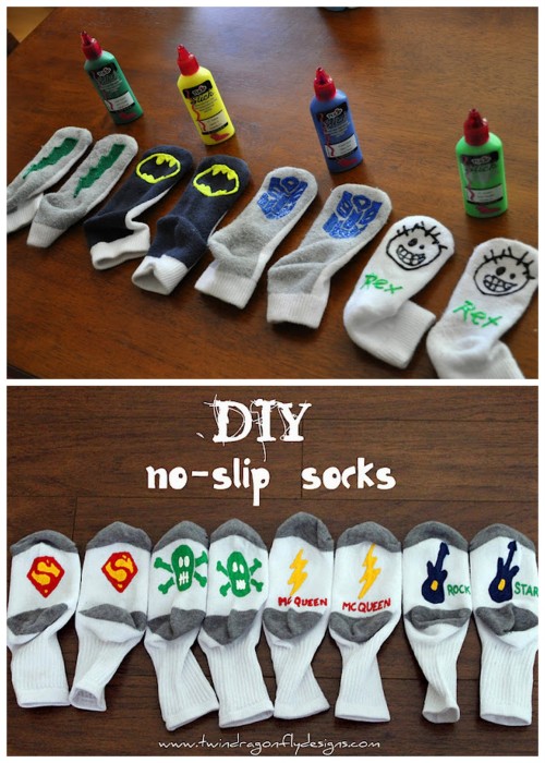 unicornsandrainbowscrafts:DIY No Slip Gripper Superhero Socks for Kids or Adults. Two Tutorials: Fir