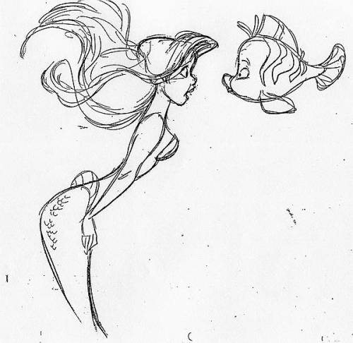 Ariel And Flounder Concept Sketch