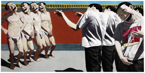 drawpaintprint:  Yue Minjun, Execution, oil on canvas, 1995