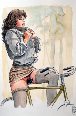 nakedgirlsonbicycles:  By Milo Manara 