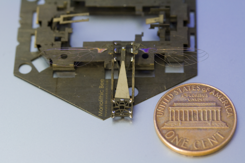 futuramb:  Tiny Robotic Bee Assembles Itself Like Pop-Up Book | Wired Enterprise | Wired.com  With the new method the engineers don’t just fabricate the robot, but also produce a surrounding “assembly scaffold” that’s attached to the bee-bot by