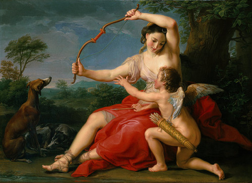 arthistoryeveryday:Diana and Cupid by Pompeo Girolamo Batoni (1761)