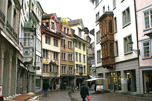 by Hellebardius on Flickr.St Gallen street view in eastern Switzerland.