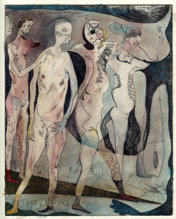 iheartmyart:  Volker Hueller, Barflies, 2010, Etching with watercolour and shellack