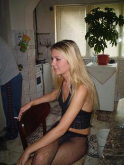 Glamournylon:  Hot Blond Girlfriend Smoking In Pantyhose 