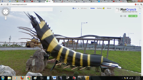 I have no idea where I am (probably Taiwan again) but I found this giant striped shrimp statue?