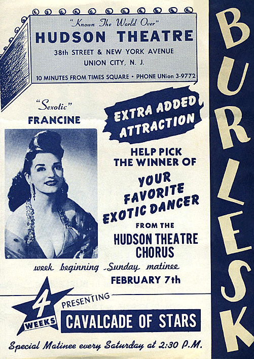  “Sexotic” Francine Featured in a 50’s-era promotional handbill for the ‘HUDSON