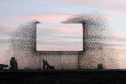 digbicks:  Non-sign II is an installation by seattle based art collective Lead Pencil Studio located at the Canada-US border near Vancouver. The sculpture is made from small stainless steel rods that are assembled together to create the negative space