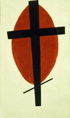 museumuesum:  Kazimir Malevich Mystic Suprematism (black cross on red oval)  1920-1927  Oil on canvas 100.5 x 60 cm.  