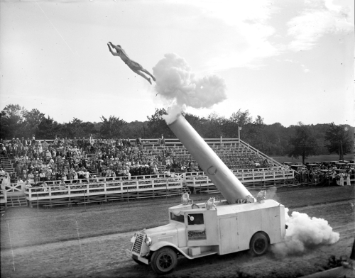 firsttimeuser:  Man shot out of a gun at Topsfield Fair, 1934 by Leslie Jones 