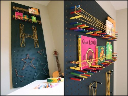 DIY Pegboard Customizable Wall Art. Love this idea of using colored pencils and cheap pegboard to cr